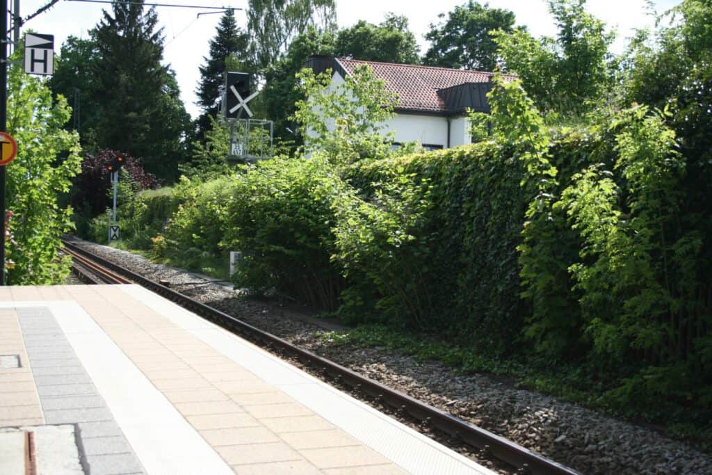 Green noise protection barrier along a railway in Gräfelfing, Germany